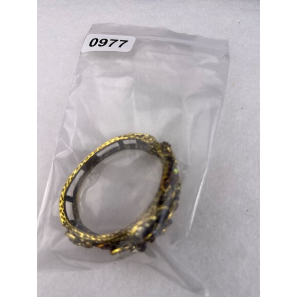 Antique-Style Gold Tone Rhinestone Hinged Floral Bracelet Gold & Brown Colors - Picture 6 of 6